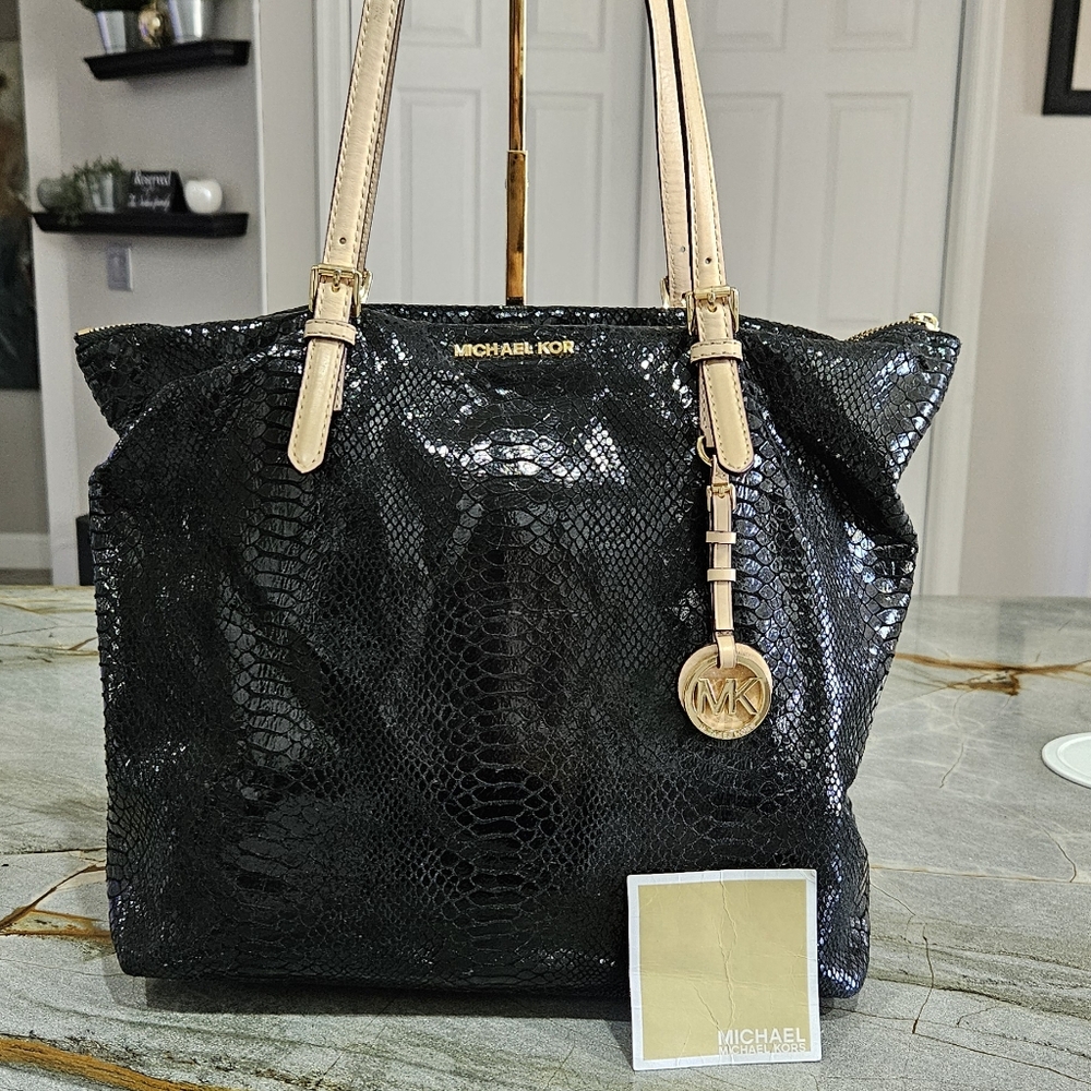 Michael Kors Black Snake-Embossed Tote Bag NWOT